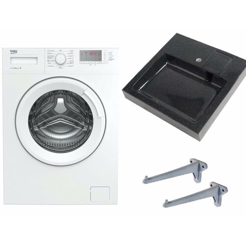 Стиральная машина под раковину Beko WRS 5512 BWW с раковиной Ланти 50 черная над стиральной машиной 3915000₽