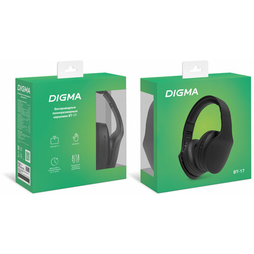 Гарнитура накладные Digma BT-17 черныйчерный беспроводные bluetooth оголовье BT17B 132400₽