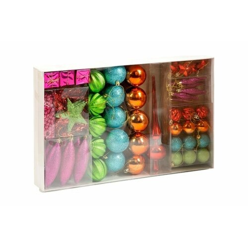Набор елочных шаров Winter Glade 39055G136, разноцветный, 6 см, 55 шт. розовый, фиолетовый, красный, голубой, комбинированный, оранжевый, зеленый, разноцветный