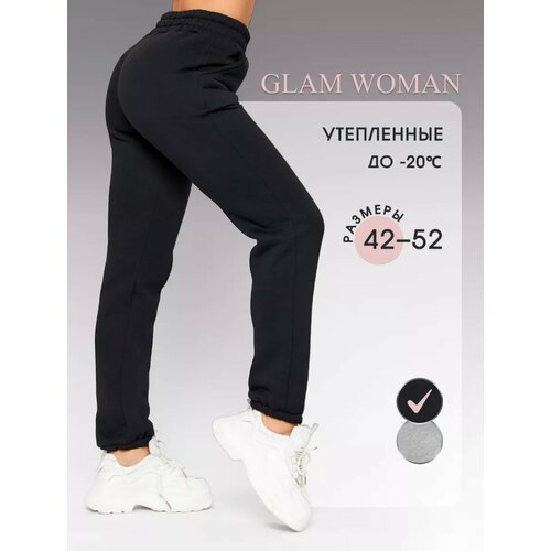 фото Брюки джоггеры glam woman, размер 42, черный