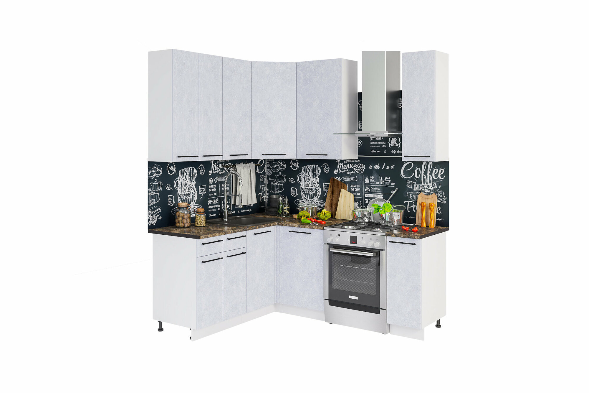 фото Кухонный гарнитур Интерьер-Центр Нувель 1.6 на 1.4 м бетон белый хх см