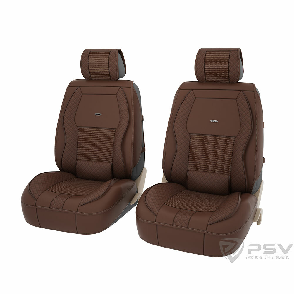 Накидка на сиденье PSV Lint 3D экокожа/лен передняя коричневая 2 шт. PSV 133194 | цена за 1 шт