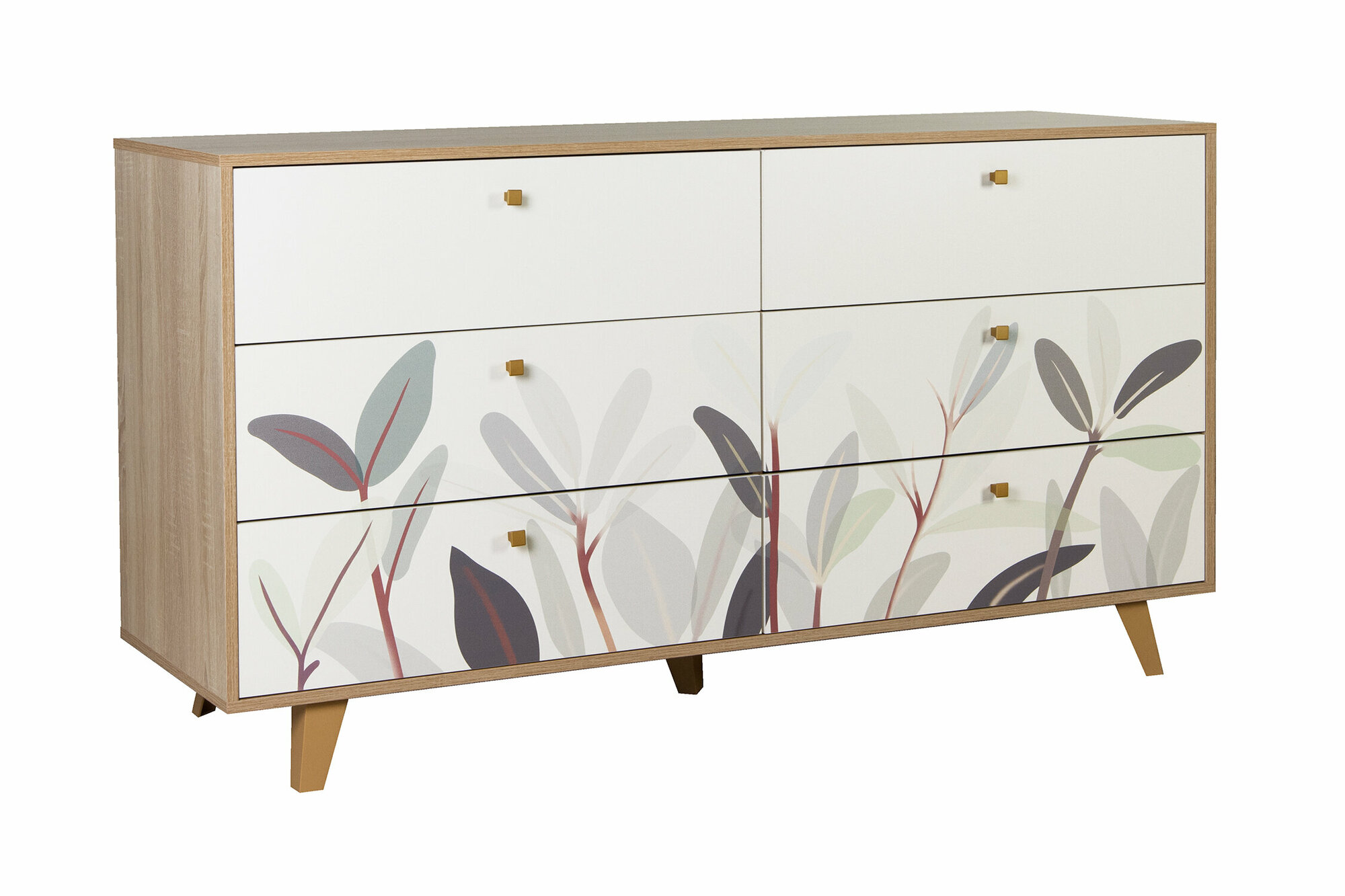 фото Комод Олимп Адажио 56.02 дуб сонома / белый с принтом цветы 160x50x85 см