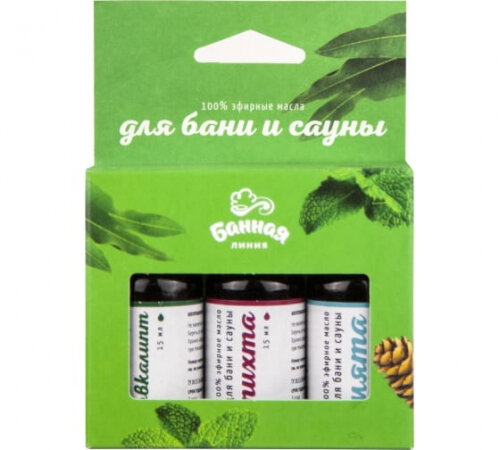 Набор эфирных масел Банная Линия Эвкалипт  Пихта  Мята  3х15 мл