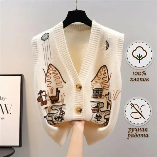 Жилет женский вязаный, жилетка вязаная hand made, пуловер женский