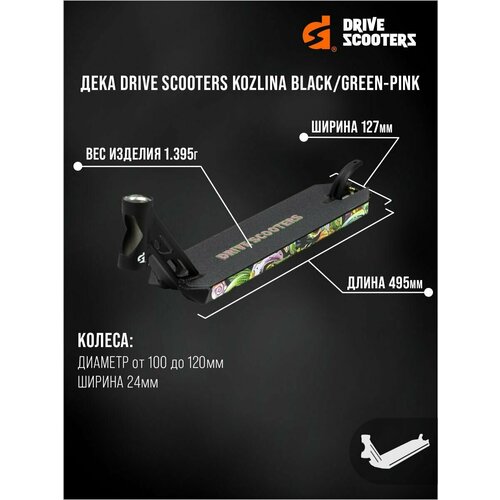 Дека Drive Scooters Kozlina black/green-pink drive scooters дека drive scooters street v2 black