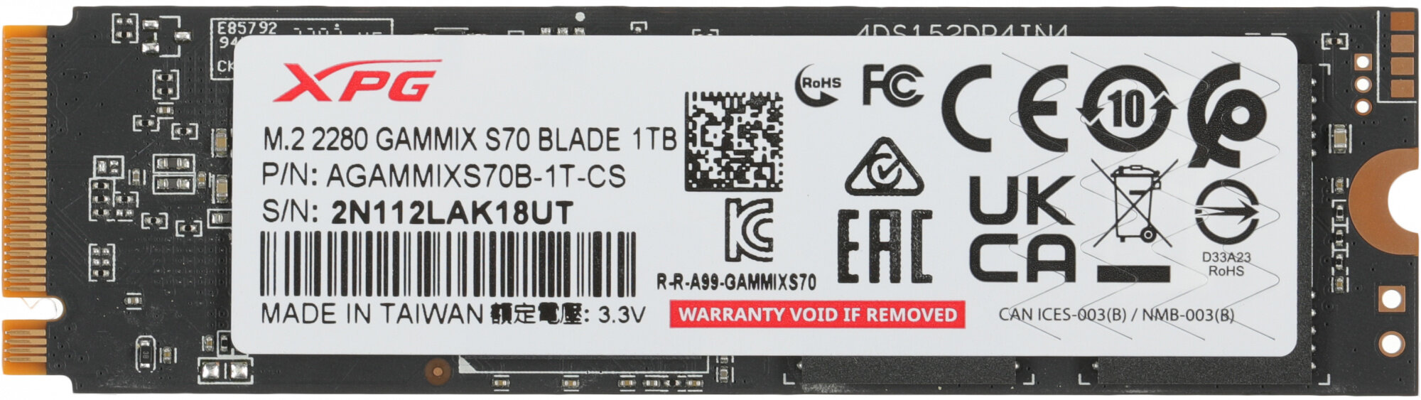 Твердотельный накопитель A-Data XPG Gammix S70 Blade 1024ГБ, M.2 2280, PCIe 4.0 x4, M.2 AGAMMIXS70B-1T-CS