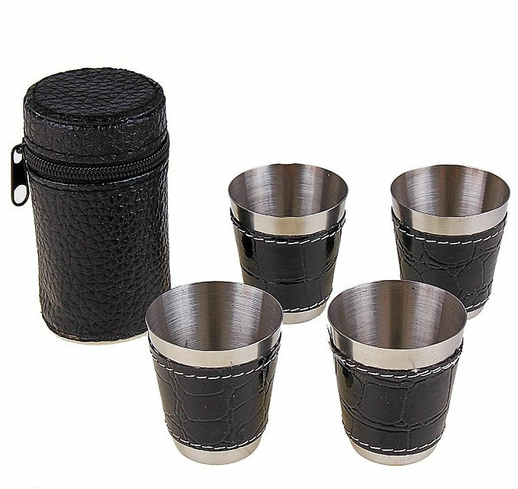 фото Набор стопок в кожаном обрамлении, 4 шт по 30мл