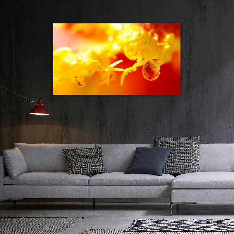 Картина на холсте 60x110 LinxOne "Красный, цветок, тюльпан, капли" интерьерная для дома / на стену / на кухню / с подрамником