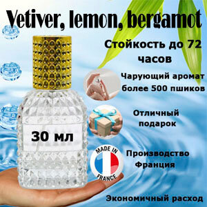 Масляные духи Vetiver, lemon, bergamot, унисекс, 30 мл.
