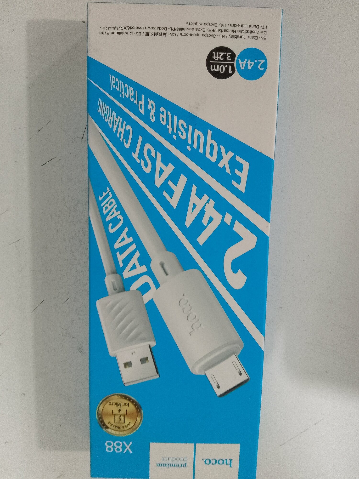 Кабель USB - микро USB HOCO X88 Gratified, 1м, круглый, 2.4A, белый