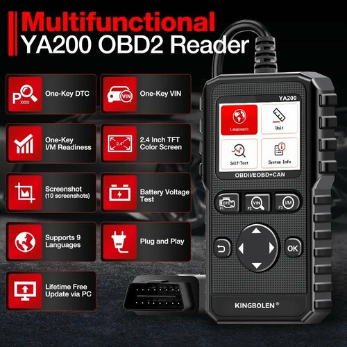 Супер сканер OBD2/EOBD+CAN Kingbolen со встроенным экраном roadwsie elm327 obd2 scanner 2 1 bluetooth compatible for android torque obdii scan tool mini code reader obd2 car repair tools