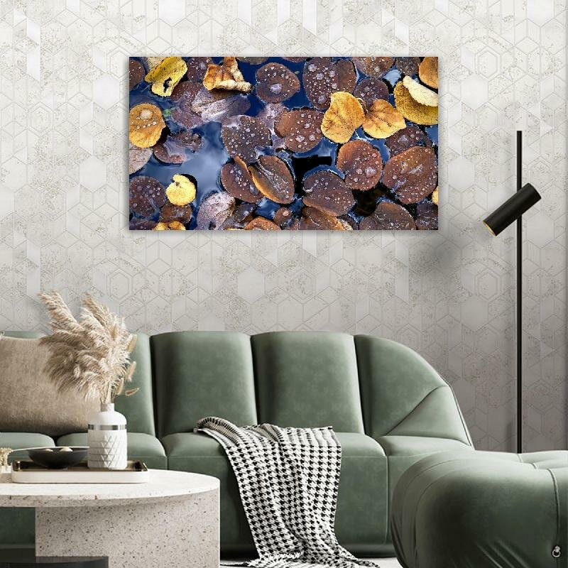 Картина на холсте 60x110 LinxOne "Опавшая листва листья вода" интерьерная для дома / на стену / на кухню / с подрамником