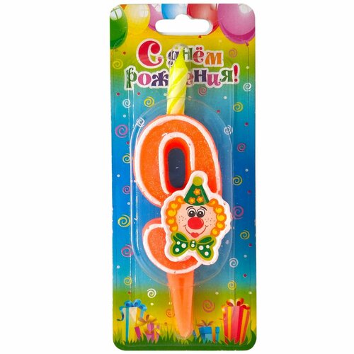 Свеча для торта цифра 9 12см клоун 293₽