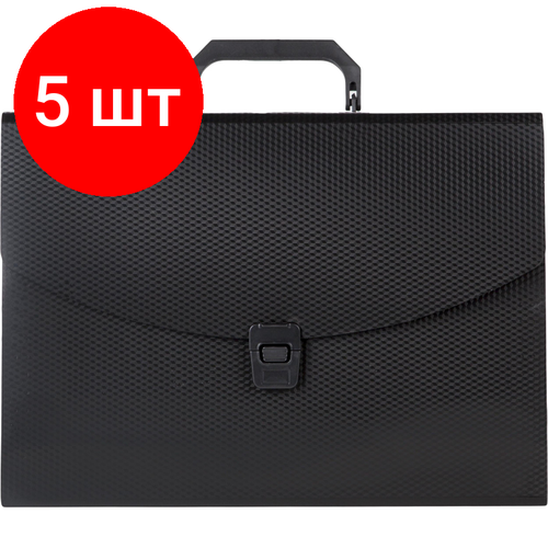 Комплект 5 штук, Папка-портфель 6 отдел. A4 пластик 0.7мм черный