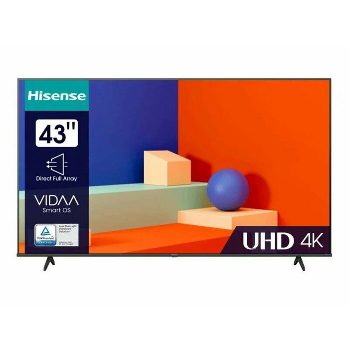 Телевизор Hisense 43A6K, 43", 3840x2160, DVB-T2/C/S2, HDMI 3, USB 2, Smart TV, чёрный 10247284