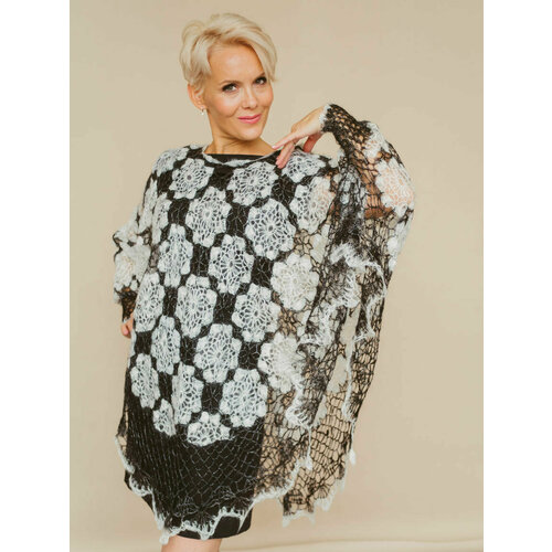 фото Пончо легендарные пуховые платки, размер 44/52, белый, черный