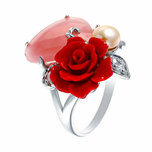 фото Кольцо element47, серебро, 925 проба, жемчуг, размер 18