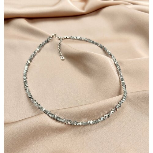 Колье, стекло, длина 39 см, серый, серебряный