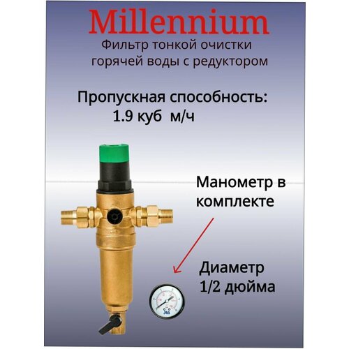 Фильтр с редуктором давления 1/2 для горячей воды Millennium