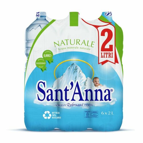 Ультралегкая Минеральная вода из Италии SANT'ANNA (Сант'Анна) 2 литра*6 шт. без газа