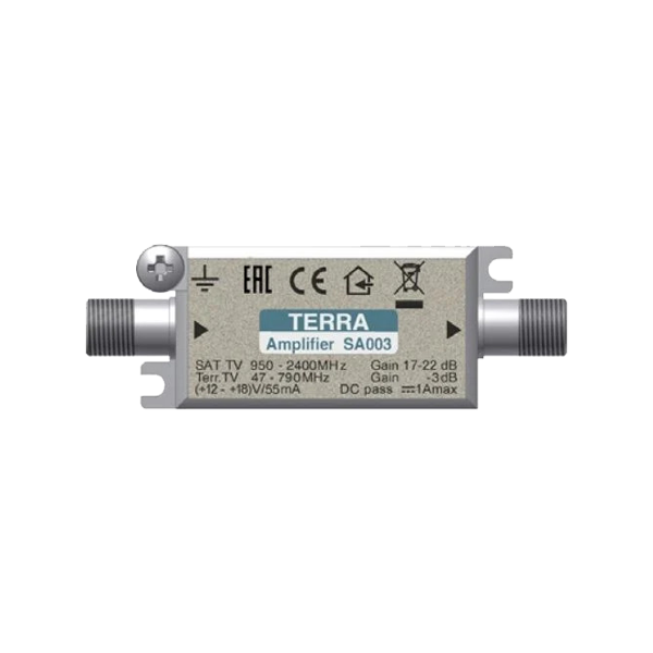 Усилитель ПЧ SA003 TERRA 47–790 МГц/950–2400 МГц с усилением 17 дБ/22 дБ