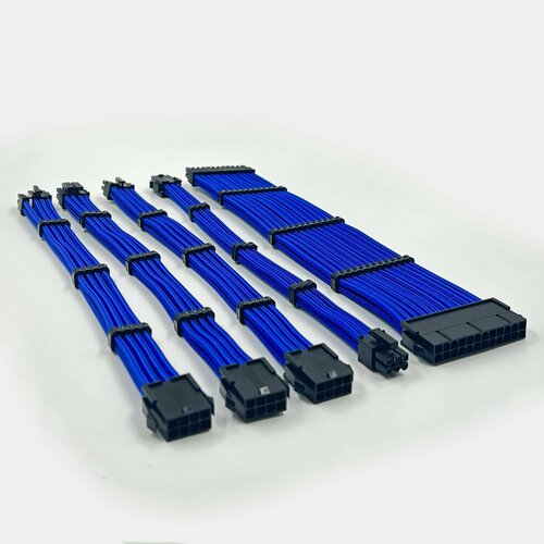 Кастомные удлинители проводов блока питания ПК, 30см, прозрачные фиксаторы, синий