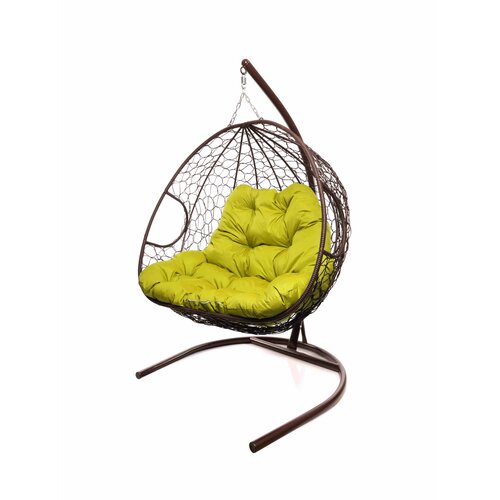 Подвесное кресло из ротанга "Для двоих" коричневое с жёлтой подушкой M-GROUP