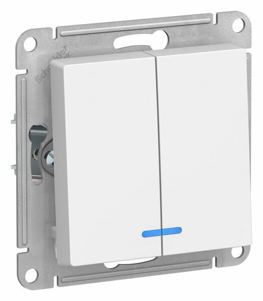 Выключатель двухклавишный с подсветкой Systeme Electric (Schneider Electric) AtlasDesign 10АХ, белый, глянцевый ATN000153 -4шт