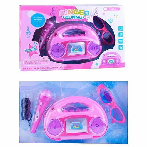 Магнитофон игрушечный Oubaoloon На батарейках, розовый, пластик, в коробке (2757) миксер игрушечный бытовая техника детская oubaoloon 998 28 на батарейках подсветка можно наливать воду в коробке