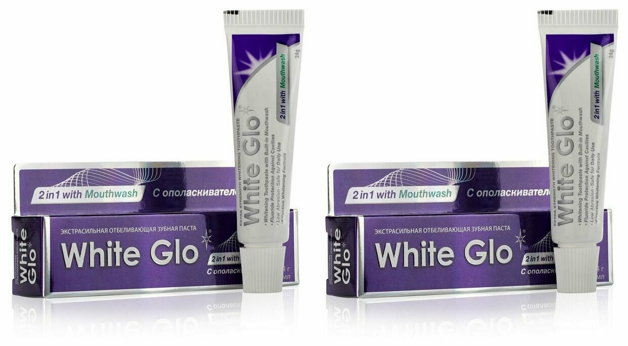 White Glo Зубная паста "Отбеливающая 2в1", с ополаскивателем, 24гр, 2шт