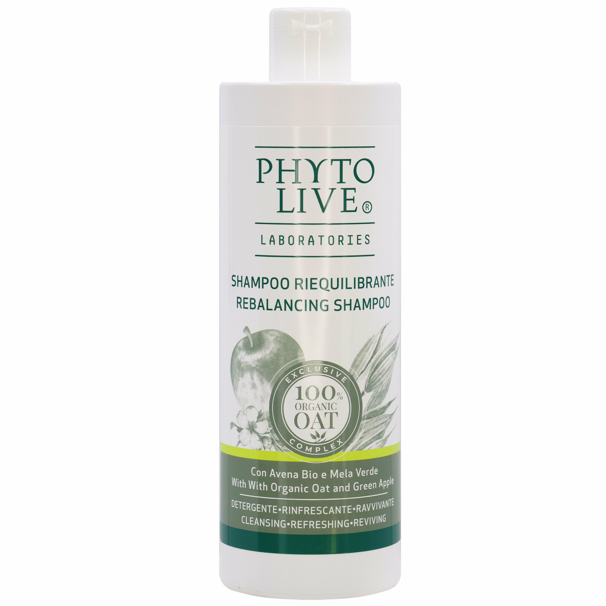PHYTO LIVE Шампунь балансирующий с Органическим овсом и зеленым яблоком для жирных волос