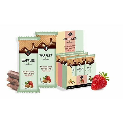 фото Протеиновые вафли без сахара миндаль+клубника (шоу-бокс) 21 шт. по 40 гр, спортивное питание, полезные сладости beauty.fit