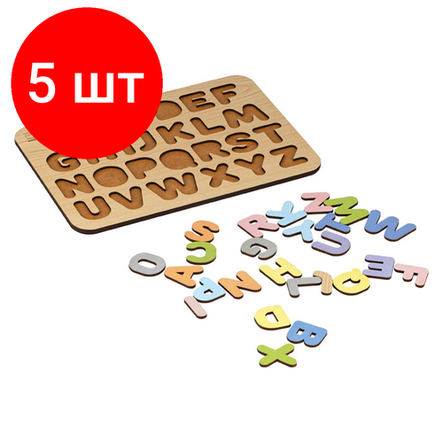 Комплект 5 шт, Обучающая игра ТРИ совы Рамка-вкладыш Изучаем буквы, английский алфавит, дерево, пастельные цвета