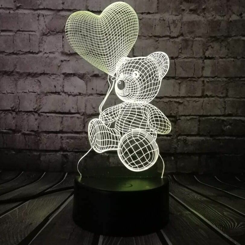 "Мишка с сердцем и шаром" - 3D светильник-ночник для ребенка и девушки - фотография № 8