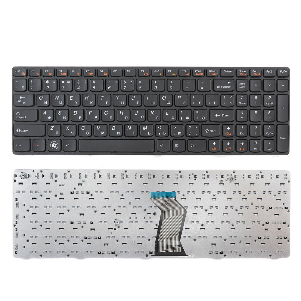 Клавиатура Lenovo B570, V570, Z570. Плоский Enter. Черная, с черной рамкой. PN: 25-011910. (Новый)