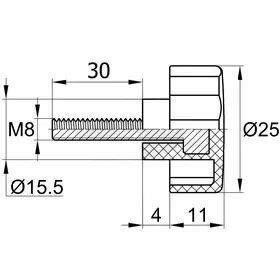 Ручка-фиксатор барашек с винтом/болтом M8x30 и основанием d-25 мм (4шт)