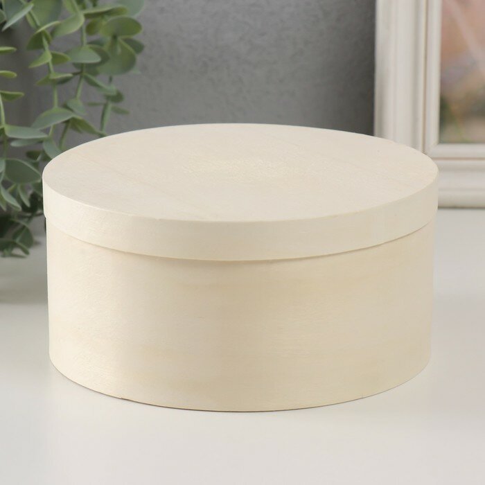 фото Шкатулка дерево под роспись круглая "Тонкий лист" 16,5х16,5х7,8 см