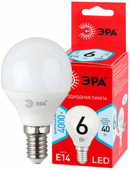Лампа светодиодная ЭРА LED P45-6W-840-E14 R 4000K шарик 6 Вт