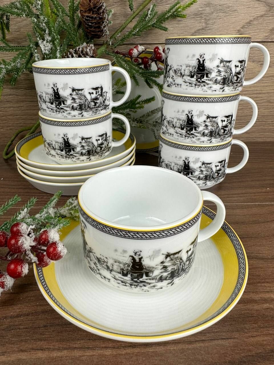 Чайно кофейный фарфоровый набор Кантри Вилладж на 6 персон 12 предметов Иран