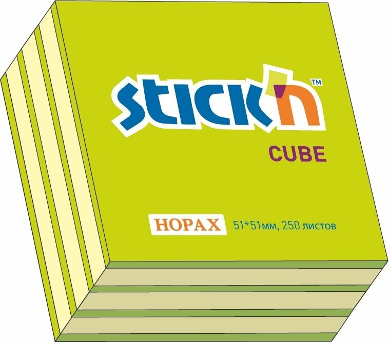 Бумага для заметок с клеевым краем STICK'N HOPAX, 51*51 мм, 2 цвета (желтый-зеленый), 250 л