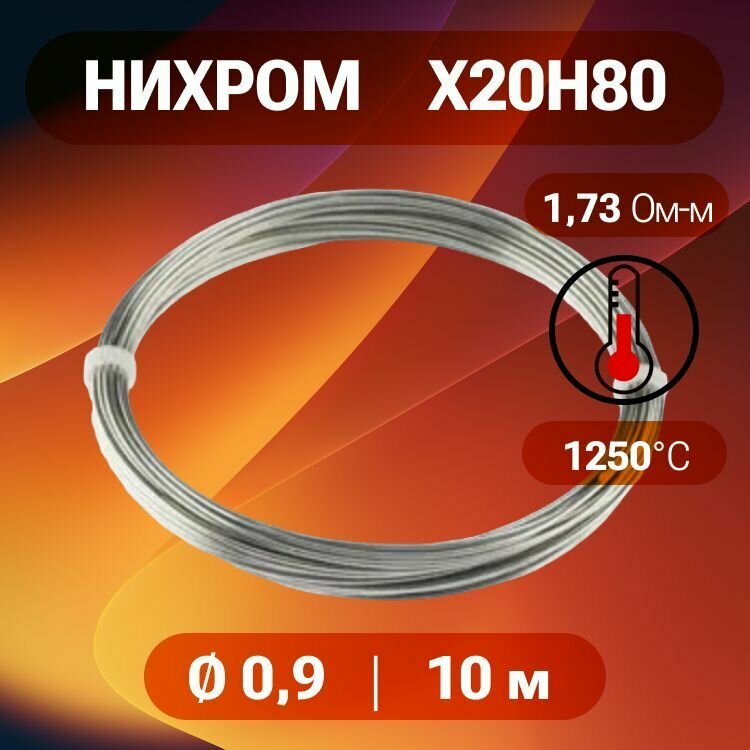 Нихромовая проволока диаметр 09 мм количество 10м в бухте / Х20Н80 нихром