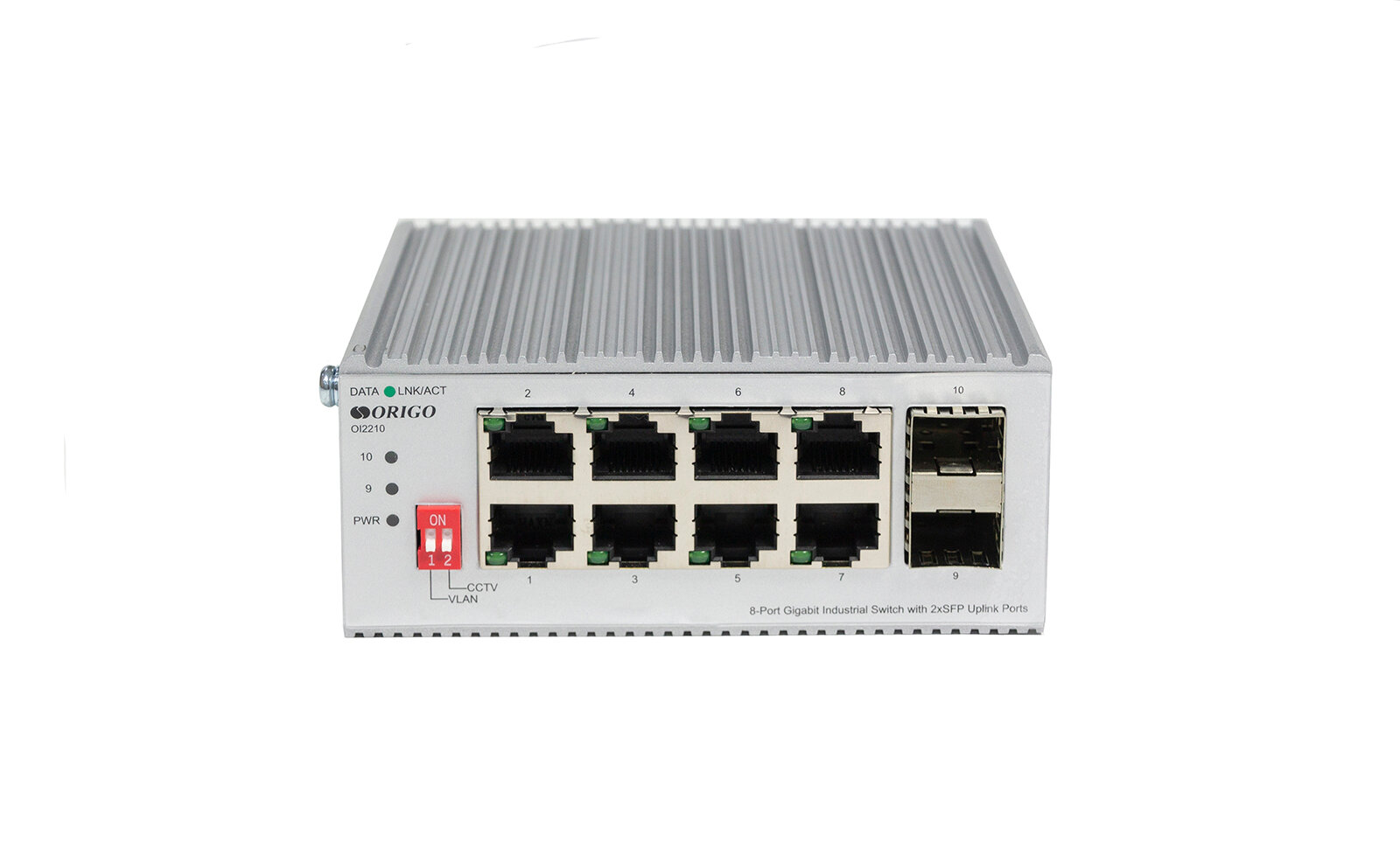 Промышленный неуправляемый коммутатор ORIGO OI2210 8x1000Base-T, 2x1000Base-X SFP, Surge 4KV, -40 to 75°C