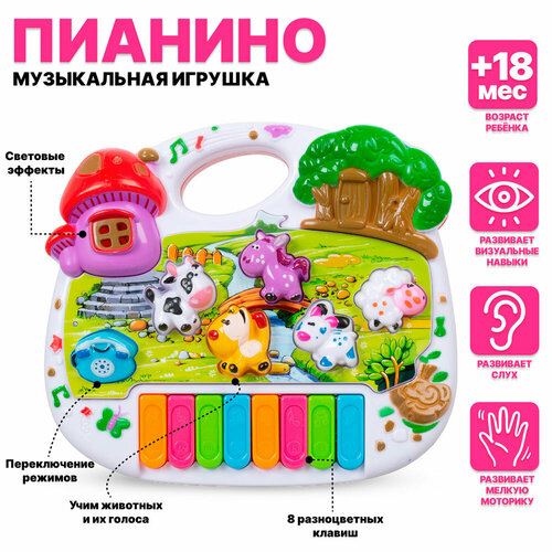 Детское игрушечное пианино со звуковыми и световыми эффектами 21 см музыкальная развивающая игрушка пианино ночник зайчик цвет розовый со световыми и звуковыми эффектами j75 02 tongde