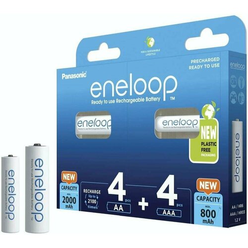 Аккумулятор Panasonic Eneloop BK-KJMCDE44E 4xAA(2000mAh) + 4xAAA(800mAh) аккумулятор aa panasonic eneloop 2000mah 4 штуки bk 3mcdec4be