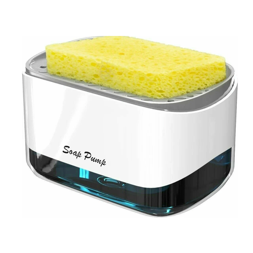 Дозатор для моющего средства и жидкого мыла. Диспенсер для кухни механический. Подставка для губки