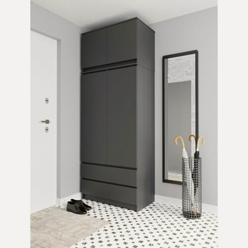 Изображение товара Шкаф распашной 2-х створчатый комбинированный 900 Челси с антресоль-тумбой Графит/Графит