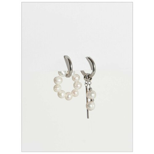 Серьги ДУША_BRAND, жемчуг культивированный, серебристый