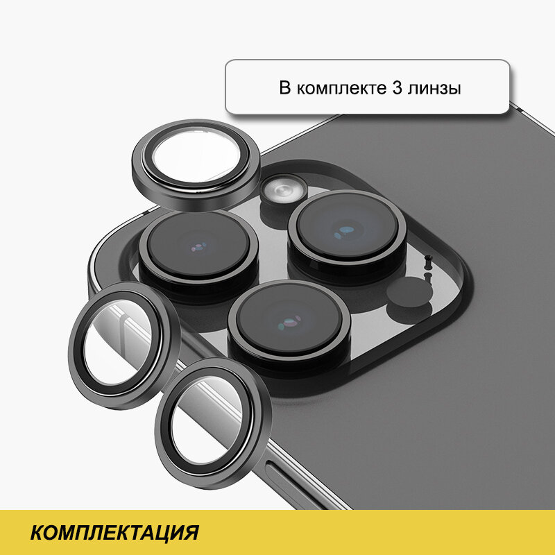 Защитное стекло-линзы KeepHone для iPhone 14/15/16 Pro и 14/15/16 Pro Max, на камеру, Черный титан — фото 1