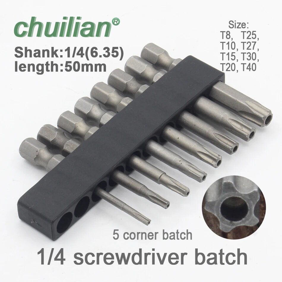 Набор бит для отвертки Chuilian магнитные Pentalobe T10-T40 T25-1Pcs